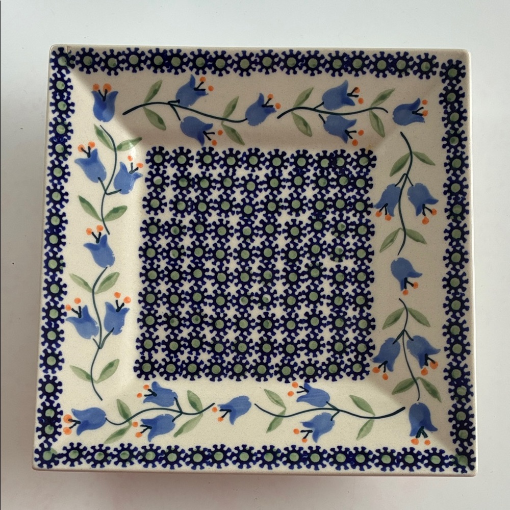 Beautiful Vintage polish pottery 7 in square plate
